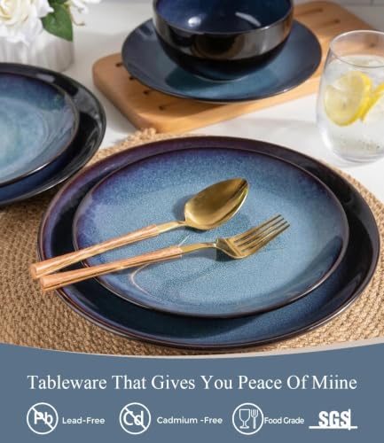 LeRatio Ceramic Dinnerware Sets for 6,18Pcs Porcelain Plates and Bowls Set - color: Dreamy Moonlight-Blue, size: Service for 6-18pcs