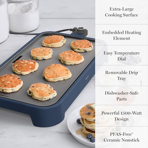 Martha Stewart 12"x 22" XL Electric Griddle, Ceramic Nonstick Flat Top - color: Indigo Blue