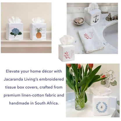 Jacaranda Living Square Tissue Box Cover, Linen/Cotton Fabric Tissue Holder, Decorative Cloth Tissue Cube Cover, Embroidered Bee Designs, Napoleon Bee Wreath (Beige) - color: Napoleon Bee Wreath (Beige)