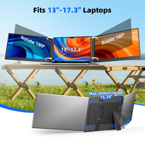 BOSII 15.6" Laptop Screen Extender Triple Monitor Ultra-Thin, Lightweight, FHD 1080P, IPS Display, Plug&Play, for 13-17.3" laptops, for Business/Work/Travel - size: 15.6"triple monitor