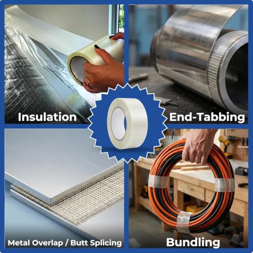 Filament Tape Bi-Directional Cross Weave, Fiberglass Reinforced Strapping Tape, Heavy Duty Industrial Packing & Palletizing, Strong Adhesive Shipping Tape 2" x 60 Yards - 3 Rolls