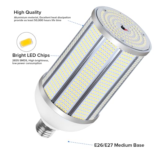 HJFF 2-Pack 150W LED Corn Light Bulbs,5000K 24000lm,E26/E39 Base,1500W Equivalent LED Corn Bulbs for Commercial Industrial Lighting Warehouse High Bay Light - style: 150w 5000K