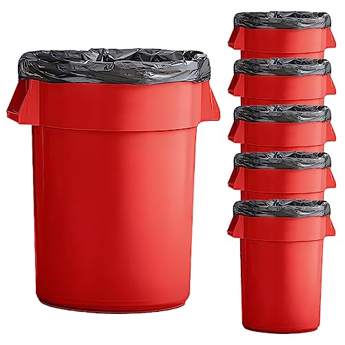 Set of 6 55 Gallon Round Commercial Trash Can, Industrial Recycling Bin, Durable Garbage Can, Ingredient Bin, Safe Food Container (Red) - color: Red