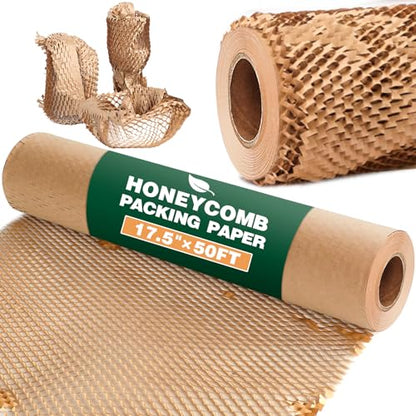 MAXECHO Honeycomb Packing Paper, 17.5" x 50 ft Bubble Cushioning Wrap for Moving Shipping Products Gifts Wrapping Essentials Packaging Materials Supplies - size: 17.5" x 50 ft