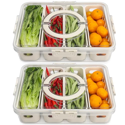 2 Pcs Salad Bar Containers for Fridge with Lid, Fruit Storage Veggie Tray - color: 4 Colanders-2 Pack