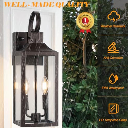 19 Inch Brown Dusk to Dawn Porch Lights with GFCI Outlet Built-in - color: Brown, size: 19 Inch Dusk to Dawn