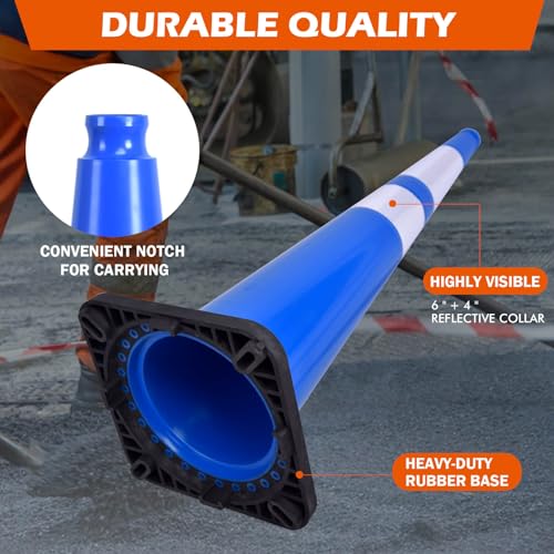 4-Pack Blue Reflective Traffic Cones 36" - Road Safety - color: Blue, size: 36inch