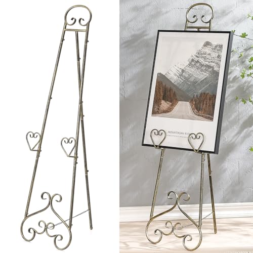 56" Extra Large Adjustable Vintage Floor Easel Stand with Chain Support