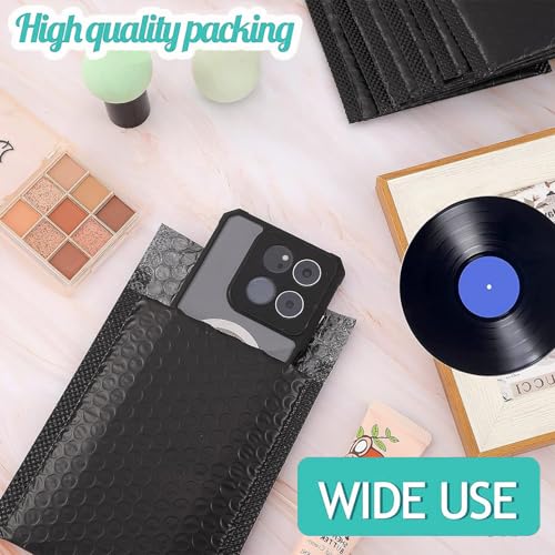 50 Pcs Bubble Mailers,Black Bubble Envelopes,Waterproof Self Seal Adhesive Shipping Bags,Poly Padded Envelopes,Bubble Padded Cushion Envelopes for Mailing Packing Small Business