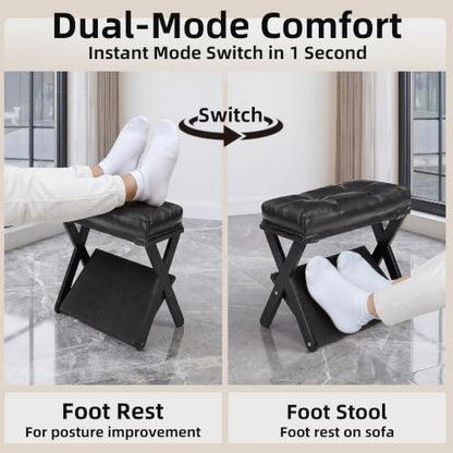 Foot Rest Under Desk at Work, Solid Wood Double Step Footrest - color: Deep Black
