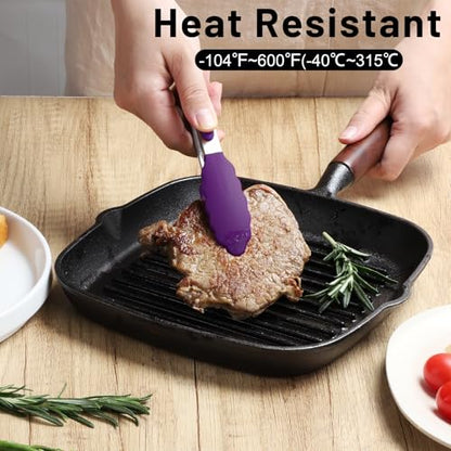 HOTEC Small Silicone Kitchen Tongs 7-Inch Mini Serving Tongs, Set of 3 - color: Purple