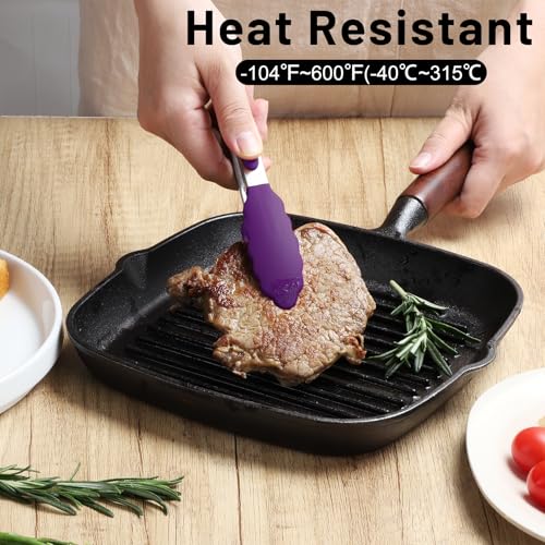 HOTEC Small Silicone Kitchen Tongs 7-Inch Mini Serving Tongs, Set of 3 - color: Purple
