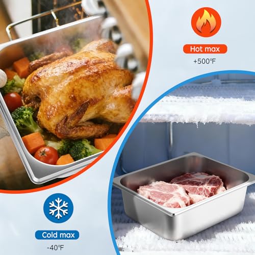 GOLDEN KEY 1/2 Half Size Hotel Pans, 6 Pack Hotel Pans Half Size 4 Inch Deep,12.8''L x 10.4''W Steam Table Pans Half Size for Home, Party, Hotel, Buffet - color: 1/2, size: 4" Deep