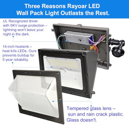 130W LED Wall Pack Light with Motion Sensor & Dusk to Dawn Photocell