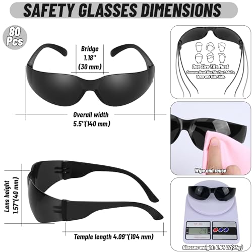 80 PCS Tinted Safety Glasses Bulk Unisex, Anti-Scratch UV Protective - color: Black