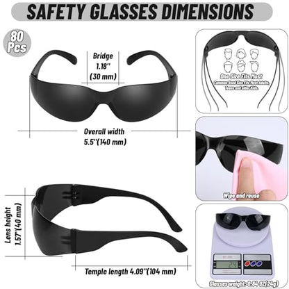 80 PCS Tinted Safety Glasses Bulk Unisex, Anti-Scratch UV Protective - color: Black