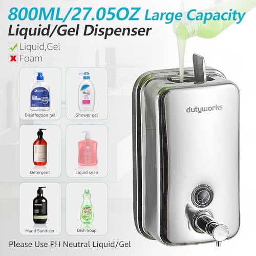 304 Stainless Steel Soap Dispenser Wall Mount, 800 mL - size: 27.05 fl.oz./ 800ml