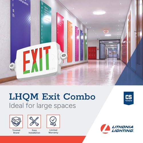 Lithonia Lighting Quantum LED Exit Sign Emergency Light Combo, Exit Sign and Emergency Lights for Business, 2-Head Fixture, Red/Green Selectable Letters, White (LHQM S W RG MVOLT M6) - color: Red/Green Selectable - White, size: 16.5" | Sign & Round Light