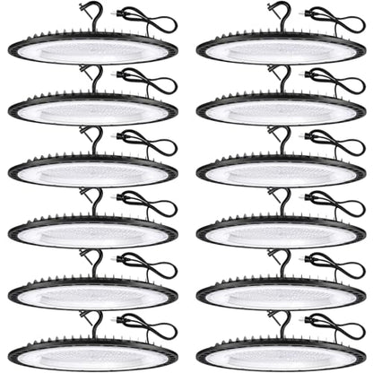 YANYCN 12 Pack 300W UFO Led High Bay Light Fixture,120VAC,5000K 45000LM Daylight Commercial Shop Bay Lighting,[1300W MH/HPS Equiv.] US Plug Area Lighting for Warehouse/Barn/Gym/Factory/Workshop - size: 300W 12pack UFO Led High Bay light