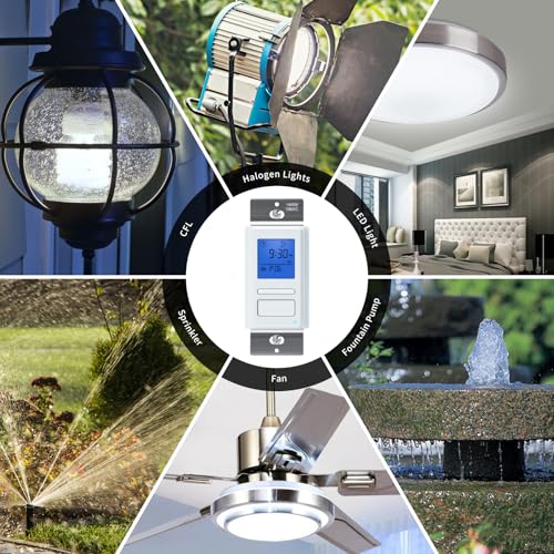 Ortis 7-Day Programmable in-Wall Timer Switch, Blue Backlight, Auto On/Off at Sunrise/Sunset, 3 Operating Modes and 49 Custom Schedules, Compatible with Fans and Motors, Neutral Wire Required - color: Blue Backlight