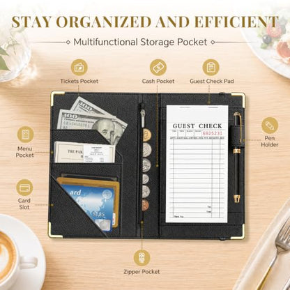 Server Book,7 Pocket Zipper Organizer,Server Books for Waitress - color: Dear