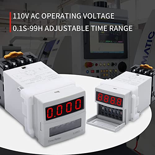 APIELE 110V AC Timer Relay Digital Display 0.1S-99H Delay Time Relay 8 Pin with Base Socket DIN Rail Mount YJ48S-S - size: 110V AC