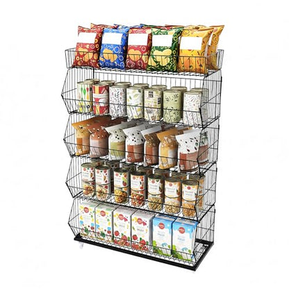 Retail Display Rack with Wheels, Black Wire Snack Display Stand
