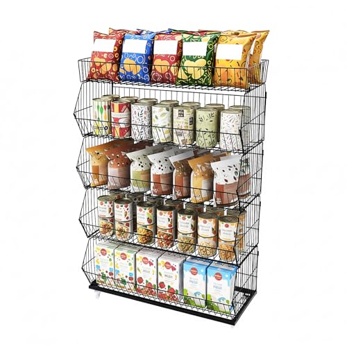 5-Tier Retail Display Rack, Freestanding Snack Display Shelf/Stand, Metal Chip Snack Candy Storage Cart with Wheels & Hooks, Snacks Display Rack for Party, Supermarket, Home Kitchen, Black - color: Black