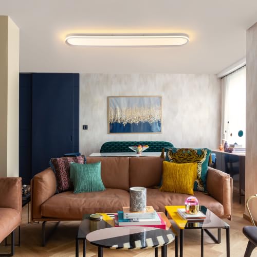 ADISUN Modern LED Ceiling Light Dimmable Linear Ceiling Light 47in Semi Flush Mount Long Lights with Remote Control and Side Lighting for Living Room Kitchen Dining Room - color: White-1Pack, size: 47 Inch