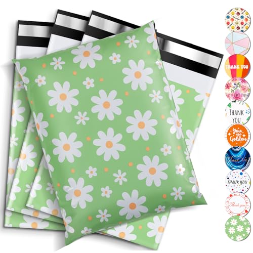 Oududianzi Poly Mailers 10x13, 50PCS Waterproof Shipping Bags, Self-Sealing Mailers Poly Bags, Mailing Envelopes Bulk, Packaging Bags for Small Bussiness - color: Big Daisy, size: 10x13 - 50Pack