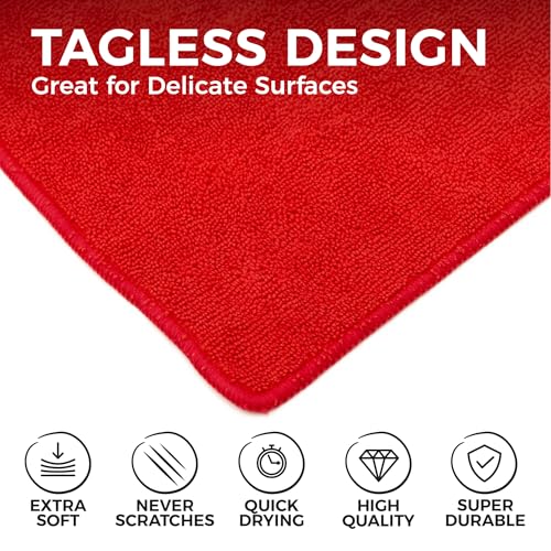 The Rag Company - All-Purpose Microfiber Terry Cleaning Towels - Commercial Grade, Highly Absorbent, Lint-Free, Streak-Free, Kitchens, Bathrooms, Offices, 300gsm, 16in x 16in, Red (12-Pack) - color: Red, size: 16in x 16in