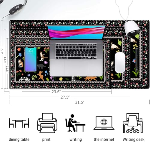 Cat Desk Mat, Cute Large Mouse Pad for Women, Black 27.5"x13.8" - color: D-black Cats, size: 27.5" x 13.8"