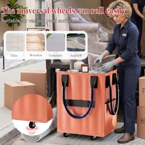 Reusable Grocery Bag on Wheel, Foldable Shopping Cart with Wheels, Can Carry up to 130 Pounds, Suitable for Groceries, Laundry, Camping and Moving.(Rose Gold - Large) - color: Rose Gold - Large