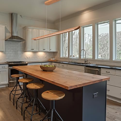 47" Wood Linear Pendant Light LED Pendant Lights Dimmable Pool Table Island Lights Modern Linear Chandeliers for Dining Room Kitchen Ceiling Pendant Lamp for Kitchen Island Pool Table Natural - color: Natural, size: 47IN