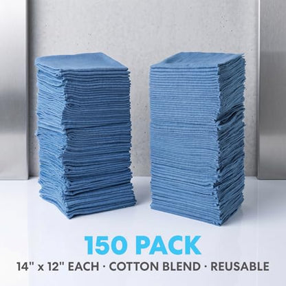 Simpli-Magic Cotton Shop Towels 14"x12" (150 Pack) – Reusable Cleaning Shop Rags for Automobiles, Industries, Garage and Homes (Blue) - size: 150-Pack