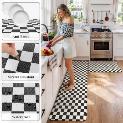 KIMODE Kitchen Mats Cushioned Anti Fatigue,Black and White Rugs for Kitchen - color: Black/White, size: 20" x 71"+20" x 32"--0.47 inches