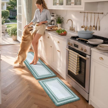KIMODE Anti Fatigue Kitchen Mats, Green Farmhouse Kitchen Rugs Non Slip - color: Green, size: 17.3" x 47 "+ 17.3" x 29 "--0.47 inches