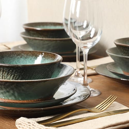 Gibson Elite Green Lantern Service for 4 (16 Piece) Double Bowl Dinnerware Set, Teal, Soft Gray, Dinnerware Set - color: Green (Green Lantern)
