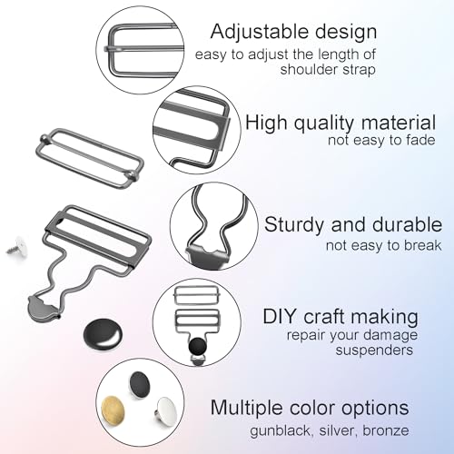 CooBigo 6Sets 1-1/4 Inch Metal Jeans Buckles, Overalls Buckles with Adjustable Tri Glide Buckle and Buttons for Bib Pants Suspender Sewing Accessory (Black) - color: 1-1/4" Black 6sets
