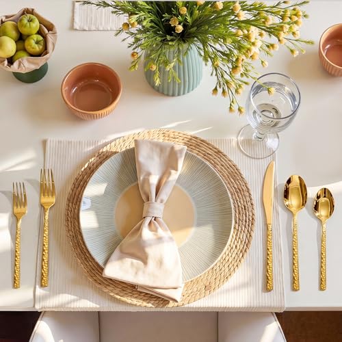 60 Piece Gold Silverware Set,18/10 Stainless Steel Hammered Flatware for 12 - color: Gold, size: 60-Piece
