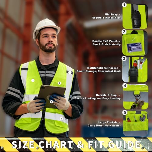 High Visibility Safety Vest for Men ，Class 2 Hi Vis Vest with Pockets, Reflective Vest for Construction Work, Volunteer, Cycling, Yellow 2XL 5 Pack - color: Yellow, size: XX-Large