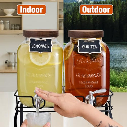 Mustry 1 Gallon Glass Drink Dispenser for Parties with Stand, 2 Pcs - size: Double, with Stand