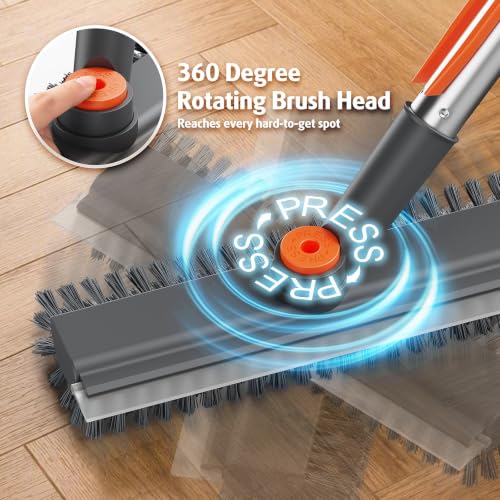 AIR U+ Floor Scrub Brush with Long Handle, 4 in 1 Floor Scrubber & Squeegee - color: Gray