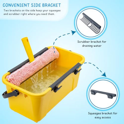 Professional Window Cleaning Kit with 3 Gallon Bucket, 6 Ft Long Handle Glasses Cleaner Squeegee with Spray Bottle and Scrubber for Home and Commercial Use, Car Windshield Washing Tool, Yellow - color: Yellow