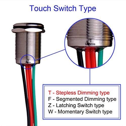 Touch Switch UT19T1 Stepless Dimming Switch DC 6V to 24V Blue LED Suitable for 19mm 3/4" Mounting Hole - color: Stepless Dimming
