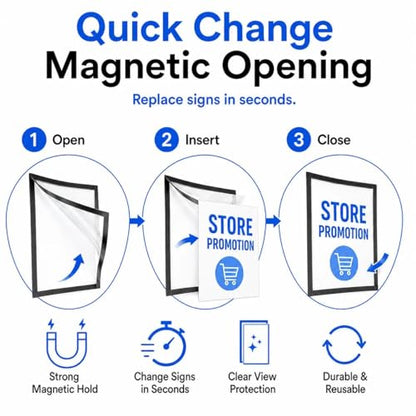 Magnetic Sign Holder 8.5 x 11, 5 Pack Self Adhesive Magnetic Frame for Letter Size Paper, Clear PVC Quick Change Sign Display Sleeve for Glass, Wall, Office, Store & Restaurant - size: 8.5"x11" 5 Pack