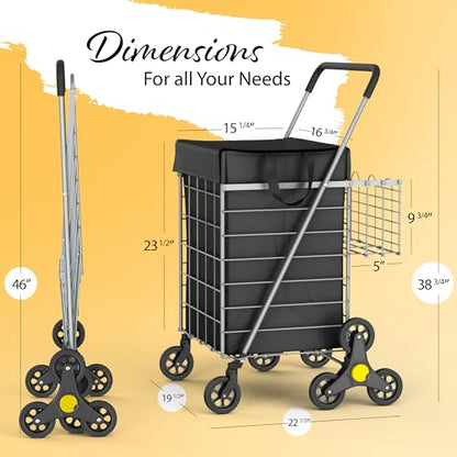 Our Modern Space Stairs Climbing Shopping Cart w/Waterproof Basket Liner & 360° Swivel Wheels | Foldable Collapsible & Lightweight | Perfect for Groceries Laundry Utility Cart - Silver - color: Silver