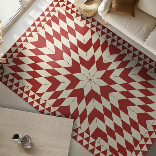 Carolina Creekhouse Vinyl Floor Mat 3'x5' - Red Geometric Pattern - Waterproof Non-Slip Kitchen Rug - Hard Floor Safe - Eco-Friendly Flat Weave - 3'x5' - color: Red, size: 3'x5'