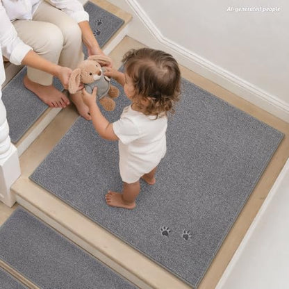 BEQHAUSE Stair Landing Rug Non-Slip 30"x30", Landing Mats for Stairs, Grey - color: Grey - Dog Paws, size: 30 in X 30 in (1 Pieces)
