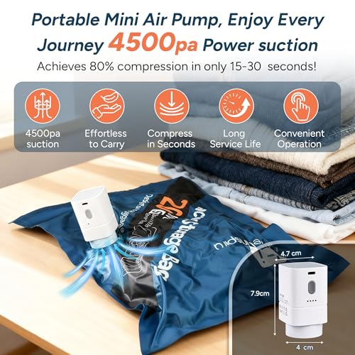 2026 Upgraded Vacuum Travel Bags Oxford Cloth Compression Packing Bags with Privacy Protection Space Saver for Luggage Suitcase Reusable Travel Essentials for Clothes Pillows (S/M/L)